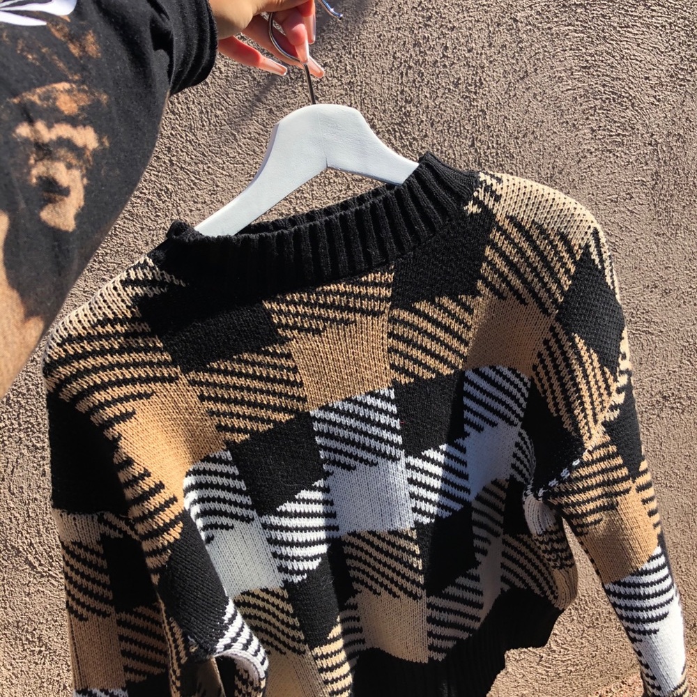 Checkered Knit Sweater